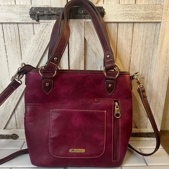 Montaña West Embellished Burgundy Shoulder Bag - Picture 2 of 8